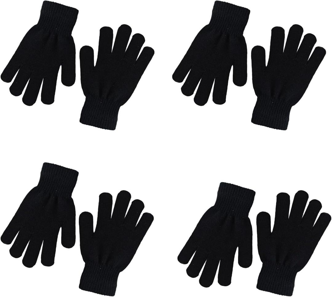 4 Pairs Winter Knit Gloves for Kids Unisex Stretchy Warm Magic Black Gloves Children Toddler Boys Girls Mittens