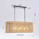 Wellmet Boho Chandelier Light Fixture 42 Inch, Farmhouse Rattan Pendant Light for Dining Room, Rustic Rectangular Chandeliers for Living Room, Bedroom, Kitchen Island (Rattan, 33 Inches)