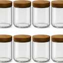 8 Pack 16oz and 10oz Overnight Oats Containers with Lids, Glass Mason Jars with Acacia Wood Airtight Lids, Wide Mouth Meal Prep Storage Jars for Yogurt, Chia Pudding, Salad, Snacks