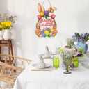 Yinkin Happy Easter Door Decoration Easter Wreaths for Front Door Bunny Floral Bucket Hanging Sign Welcome Wood Sign Wall Hanging Eggs Plaque Decoration for Shop Garden Home Party Supplies(Bunny Ear)