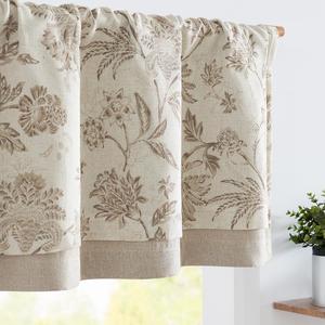 2 x jinchan Floral Valance Curtain Linen Kitchen Valance for Windows 16 Inch Farmhouse Light Filtering Floral Short Window Treatment for Living Room 1 Panel Rod Pocket Double Layer Taupe on Beige, 50"W x 16"L