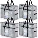 TAILI 2 Tier Extra Large Moving Bags, 4 Pack Silver Heavy Duty Totes for Storage with Visible Window, Wrap Around Handles, Storage Bags for Space Saving, Alternative to Moving Boxes
