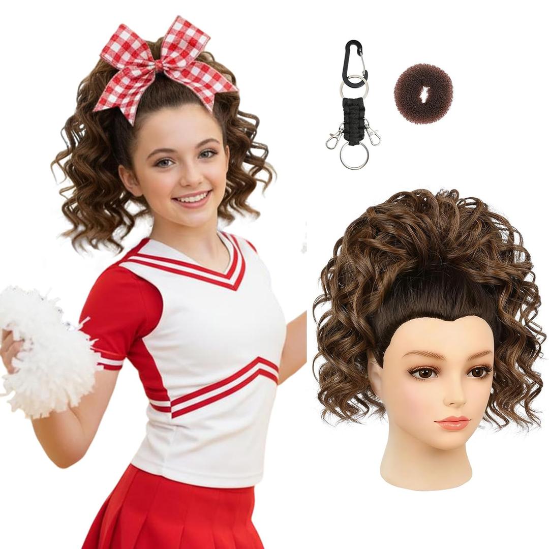SEIKEA Cheer Ponytail Hair Piece, Lightweight Curly Cheerleader Hairpiece Realistic Natural Soft 14" Ponytail Extension for Cheerleader Competition Dance for Girls Teens Mocha Melt
