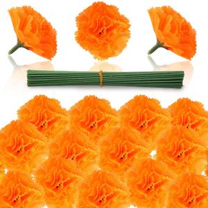 DIYASY Marigold Flowers Bulk, 50 Pcs Artificial Silk Marigolds with Stems Fake Orange Flower Heads for Day of Dead Home Decorations Faux Dia De Los Muertos Altar Dcor Maxico Halloween Garland
