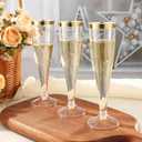 Bestluck 100 Pack Champagne Flutes Plastic with Gold Rim, 4.5 oz Clear Plastic Disposable Stemware, Disposable Champagne Flutes for Party, Mimosa Bar, Wedding, Anniversary and Graduation