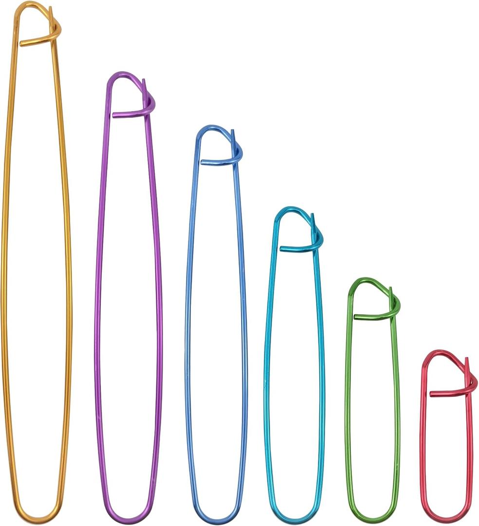 BlingKingdom 6 Size Metal Stitch Holders, Aluminum Yarn Knitting Stitch Holder Needle Marker Aid Large Safety Pins for DIY Knitting Sweaters Gloves Crochet Craft Projects (6 Colors)