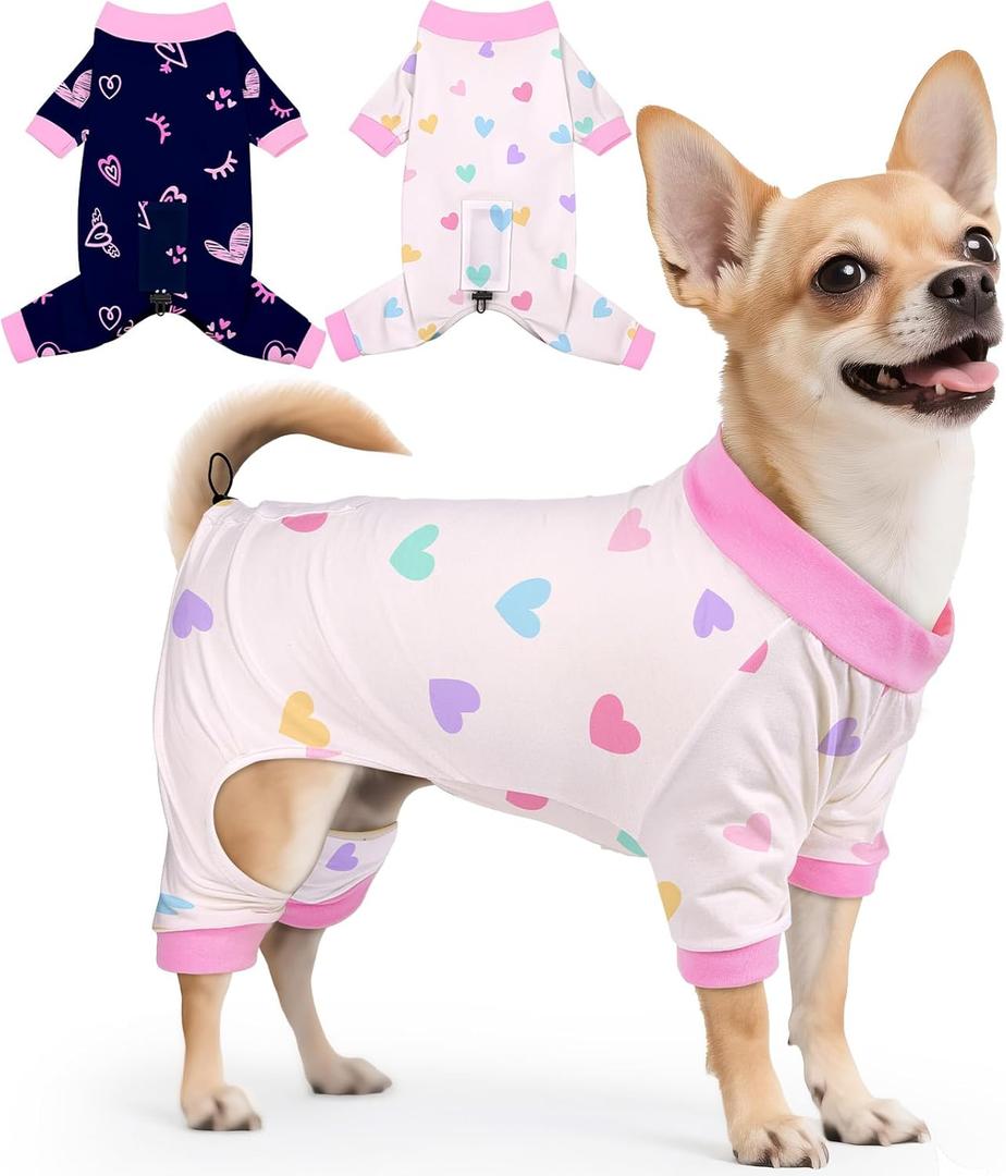Glittme 2PACK Dog Pajamas Soft Dogs Clothes for Small Medium Dogs Elastic Cats Apparel Breathable Dog Pjs for Puppy XL