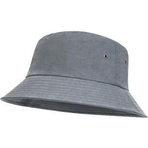 BOTVELA Men Cotton Bucket Hats Foldable Outdoor Sun Hat Unisex Flat Top Caps (Gray)