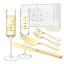 ROXBURGH Wedding Cake Knife and Server Set, Bride and Groom Mr and Mrs Champagne Flutes & Forks with Giftable Box, Cake Cutting Set for Wedding Engagement Bridal Shower Gifts