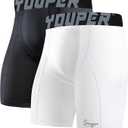 Youper 2-Pack Adult Compression Shorts w/Cup Pocket, Men's Athletic Supporter for Baseball & Football M