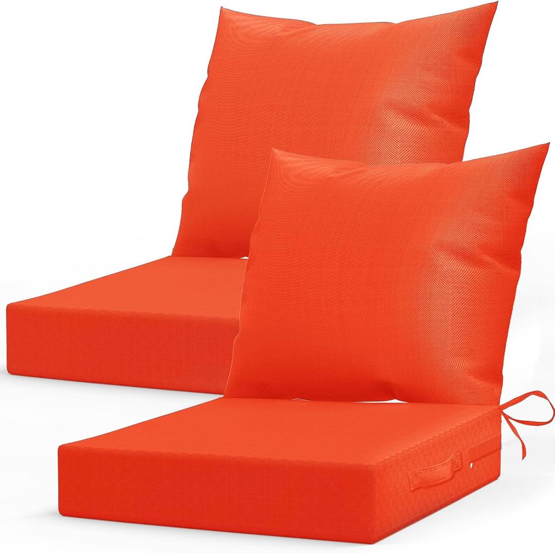 LAGRATY Outdoor Chair Cushions for Patio Furniture24" x 24" Deep Seat Cushions with Backrest for Couch Sofa Chair - Waterproof Fade-Resistant Patio Cushion (Set of 2,Orange)