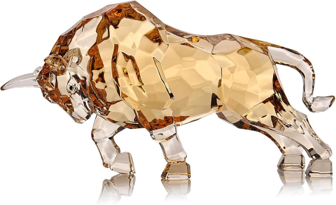 Acrylic Bull Statue Feng Shui Wall Street Bull Statue, Stock Market Charging Bull Sculpture Office Desk Decorative, Gold Bull Figurines for Tv Stand Knick Knacks Home Decor for Shelves para