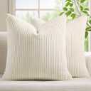 Mecatny Corduroy Summer Decorative Throw Pillow Covers 24x24 Set of 2 for Sofa Living Room, Soft Neutral Boho Couch Pillow Covers for Home Decor, Cream White