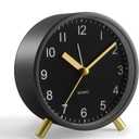 Analog Alarm Clock, 4 inch Super Silent Non Ticking Small Clock with Night Light, Battery Operated, Simple Design, easy setting for Office, Bedroom, Bedside, Desk, teens, elders, kids, adult, Black