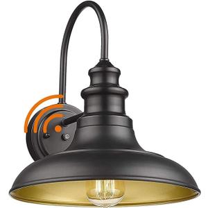 Diyel Dusk to Dawn Sensor Outdoor Barn Light Fixture, 12.3 Inch Dome Outdoor Wall Sconce Farmhouse Wall Mount Lights Exterior Light Fixture Black Finish Industrial Wall Lantern for Porch, 1Pack