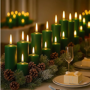 18 Pcs Green Pillar Candles Bulk Set，Hurricane Candles，3 Different Lengths (6 Each)，Dripless Unscented Smokeless，Gives You a Better Atmosphere When Organizing Wedding or Event Party