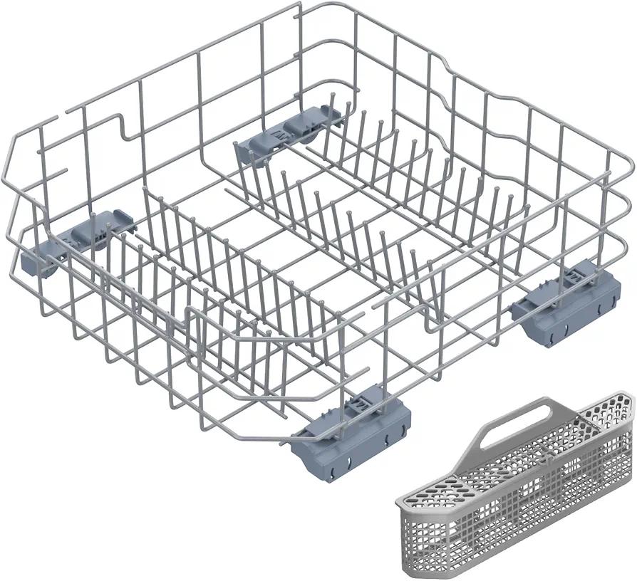 UPGRADED WD28X26099 Dishwasher Lower Dishrack Assembly Compatible with GE Dishwasher Rack Replacement Parts and WD28X10128 Dishwasher Silverware Basket,WD28X26099 for GE Dishwasher Lower Rack Parts