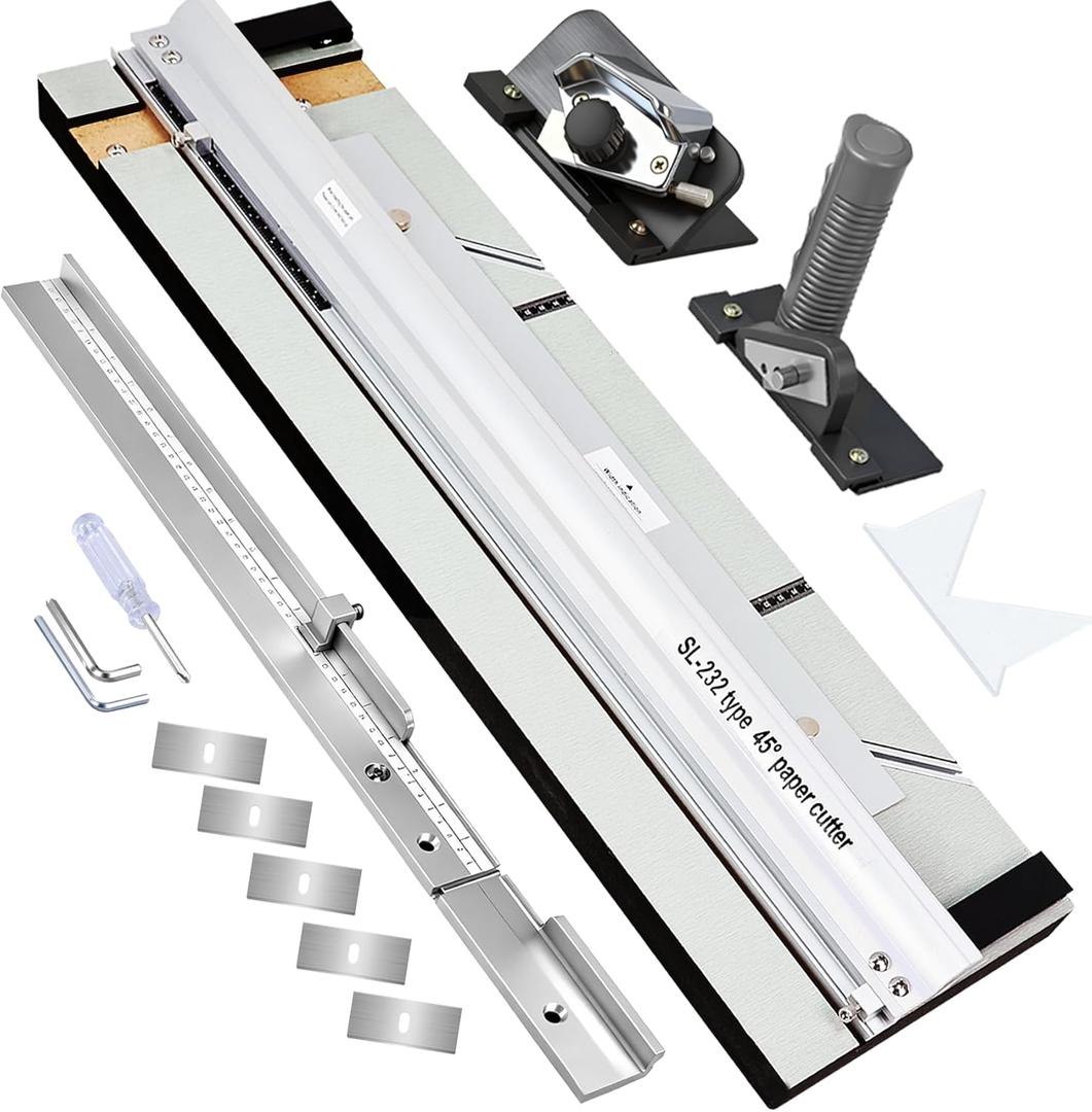 32in Mat Cutter for Framing, Board Mounted Mat Board Cutter with Heavy Duty Straight & 45 Bevel Cutting Heads, Adjustable Depth, Ideal for Picture Frame, DIY & Artwork Projects