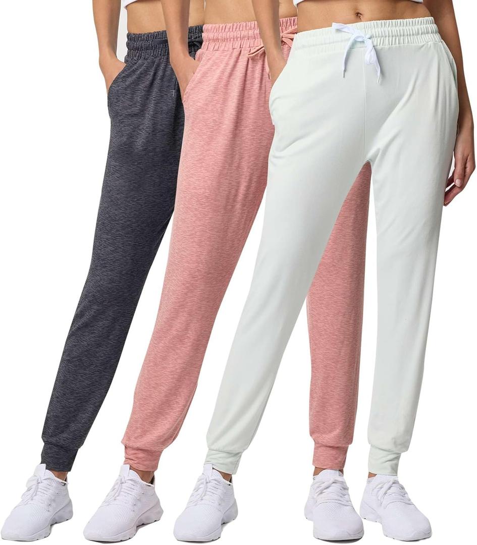 Real Essentials 3 Pack: Women's Ultra-Soft Lounge Joggers Sweatpants Athletic Yoga Pants with Pockets (Large)