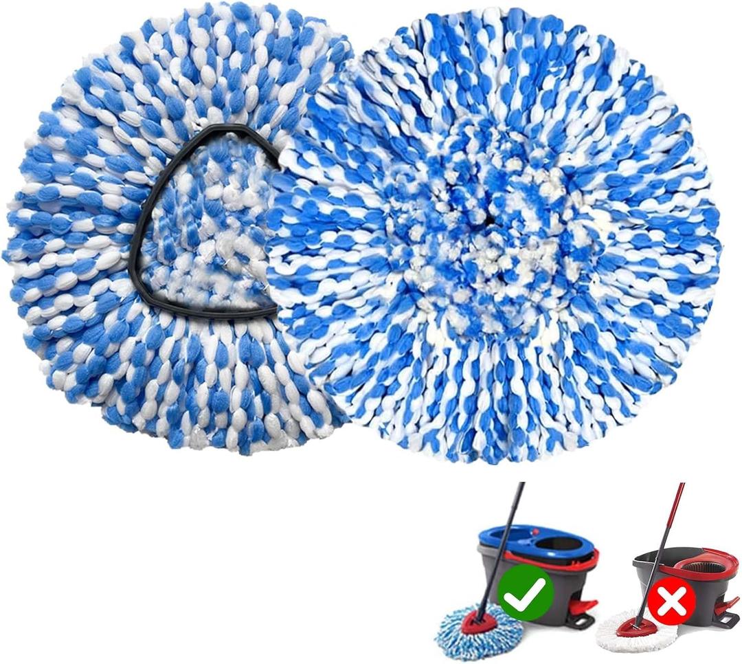 2 Pack Mop Replace Heads Compatible for OCeda, Spin Mop Refill Head Replacement for RinseClean 2-Tank System - Fluffy Microfiber, Machine Washable and Easy to Replace (2 Count (Pack of 1), Blue)