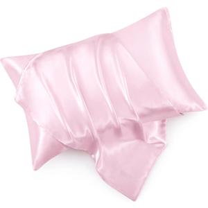 Pink King Size Satin Pillowcase Set of 2 for Hair and Skin,Pink Silk Pillowcase Breathable Pillowcase with Envelope Closure