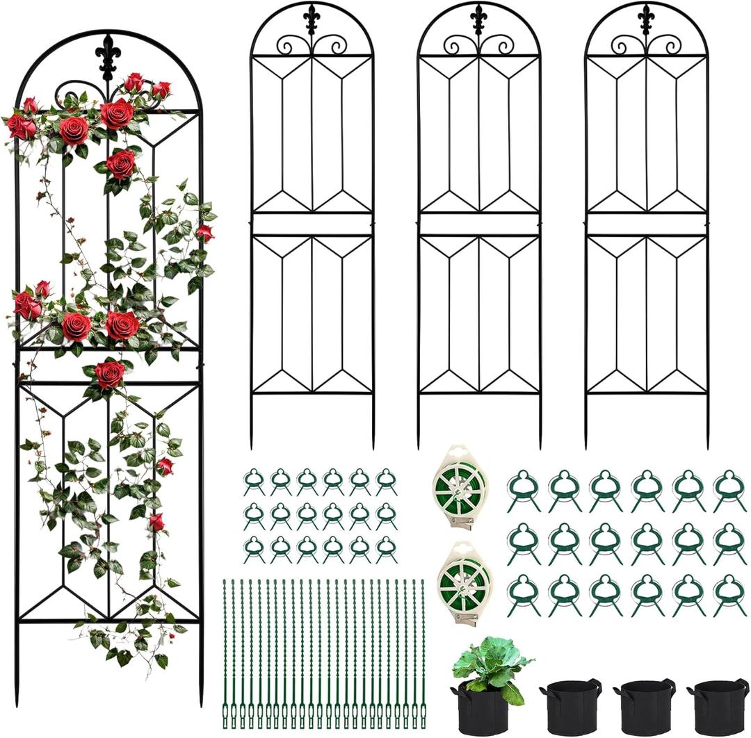 Metal Trellis Outdoor 70.8" x 19.5" - 4 Pack, Trellis for Climbing Plants Outdoor, Rustproof Metal Garden Trellis for Vine Cucumbers, Vegetables, Flower Support