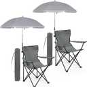 Anglechic 2 Pack Beach Umbrella Chairs Folding Camping Portable Beach Chairs with Canopy Shade Adults with Cup Holder and Carrying Bag for Camping Hiking Travel Picnic Outdoor Events (Grey)