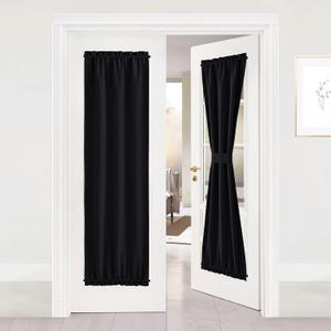 NICETOWN French Door Panel for Sidelights - Blackout Privacy Curtain Patio Thermal Insulated Drape and Blind for French Door Kitchen Lockdown Shade (25W by 72L Inches, Black, 1 Panel) (25"W x 72"L (Pack of 1))