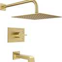 Brushed Gold Shower Fixtues, Tub and Shower Faucet Set Combo with 12 Inch Gold Shower Head and Tub Spout, Gold Shower Head and Handle Set (Valve Included) (Brushed Gold)