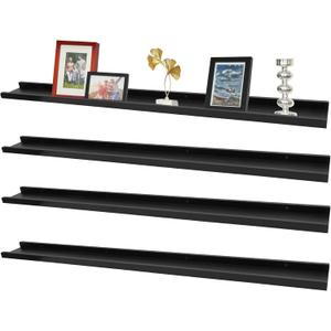 Picture Ledge Shelf,57" Long Floating Shelves with Lip Set of 4,Rustic Photo Frames Shelves Vinyl Record Book Storage Display for Living Room Kids Nursery Bedroom Kitchen Bathroom(Black)