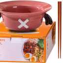 Straw Hat Ramen Bowl (Ceramic Bowl + Wooden Spoon + Chopsticks) for Anime Fans (Antlers)