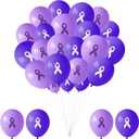 100 PCS Ribbon Awareness Balloons Decorations 12 Inch Ribbon Latex Balloons Arch for Awareness Items Community Activities Parades Charity Events Supplies (Purple)