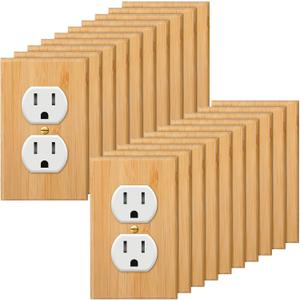 Pinkunn 20 Pieces Wooden Light Switch Cover Plate 4.5 x 2.76 Inch Bamboo Wooden Decorative Double Hole Outlet Covers Wall Plate for Bedroom Kitchen Home