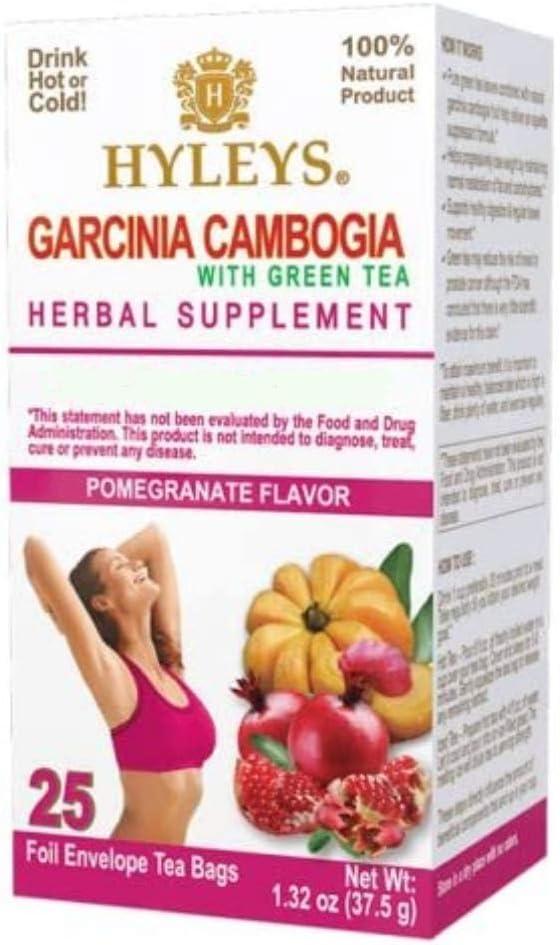3 x HYLEYS Tea Garcinia Cambogia Green Tea with Pomegranate Flavor - 25 Tea Bags (EXP 11/30/26)
