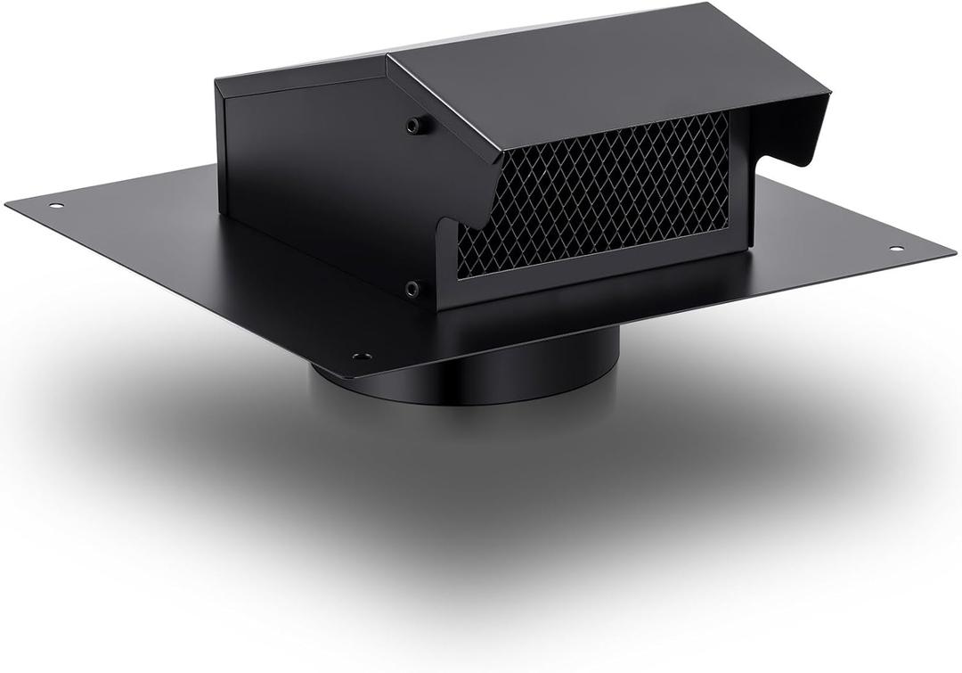 Rossesay Roof Vent Cap with Damper Removable Screen and Bottom Extension Kitchen Range Hood Steel Roof Bathroom Exhaust for Ventilation System, Black(6 Inch)