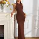 Women's Summer Casual Maxi Dress Sleeveless Semi Formal Bodycon Elegant Cocktail Wedding Guest Long Dresses (Brown, XS)