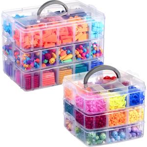 Bead Organizer, 2 Pack Craft Storage with Removable Dividers, Clear 3-Tier Plastic Organizer Box, Small Parts Organizers for Jewelry, Art, DIY Crafts, Kids Toys, Small Items