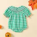2 x Ayalinggo Halloween Baby Girl Outfits Newborn Pumpkin Plaid Short Sleeve Smocked Bubble Romper Cute Infant Christmas Clothes (Blue)