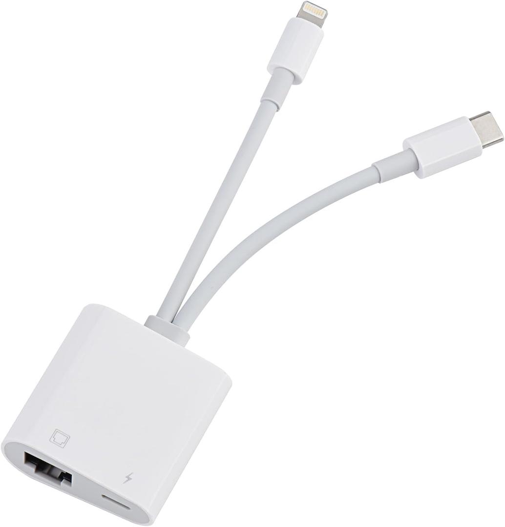 Lightning and USB C to Ethernet Adapter,2 in 1 RJ45 Ethernet LAN Network Adapter with Charge Port Compatible with iPhone/iPad/iPod/Samsung and More,Supports 100Mbps Plug and Play (White)