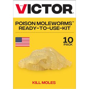 Victor Poison Moleworms - M6009 - 10 Worms, 5 Tunnel Locator Flags - Kills Moles Outdoors