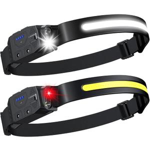 LHKNL Rechargeable Headlamp 2Pcs- 230 Wide Beam Led Head Lamp with White Red Light, Long Lasting Hard Hat Light, Motion Sensor, 6 Mode Headlight Flashlight for Adults Camping,Hiking,Running