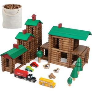 Wondertoys 456Pcs Big Villa Wooden Log Set Real Wood Logs Classic Building Log Ages 3+ Best Retro Building Gift Set Creative Construction Engineering Educational Gifts