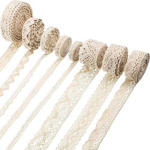 Tatuo 40 Yards Cotton Lace Trim Vintage Ribbon Crochet Cotton Lace Scalloped Edge for Bridal Wedding Decoration Christmas Package DIY Sewing Craft Supply, 5 Yards Each, 8 Styles(Beige)