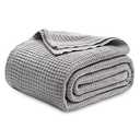 Bedsure Gentlesoft 100% Cotton Blanket Queen Size for Bed - Cooling Breathable and Soft for Spring Summer, Thick Cozy Waffle Weave Blanket Gifts for Women, Grey, 90x90 Inches
