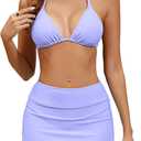 Jolefille Womens Two Piece Triangle Bikini High Waisted Swim Skirts Bathing Suit Sexy Backless Halter Top Swimsuits, Medium