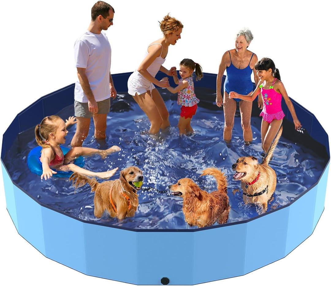 PETOCAT 120" Foldable Dog Pool for Kids, Hard Plastic Hard Plastic Shell Extra Large Non-Slip Swimming Pool for Kiddie Duck Pet, Collapsible Puppy Bathing Tub Heavy Duty, 10 ft * 19.7" H - 7XL