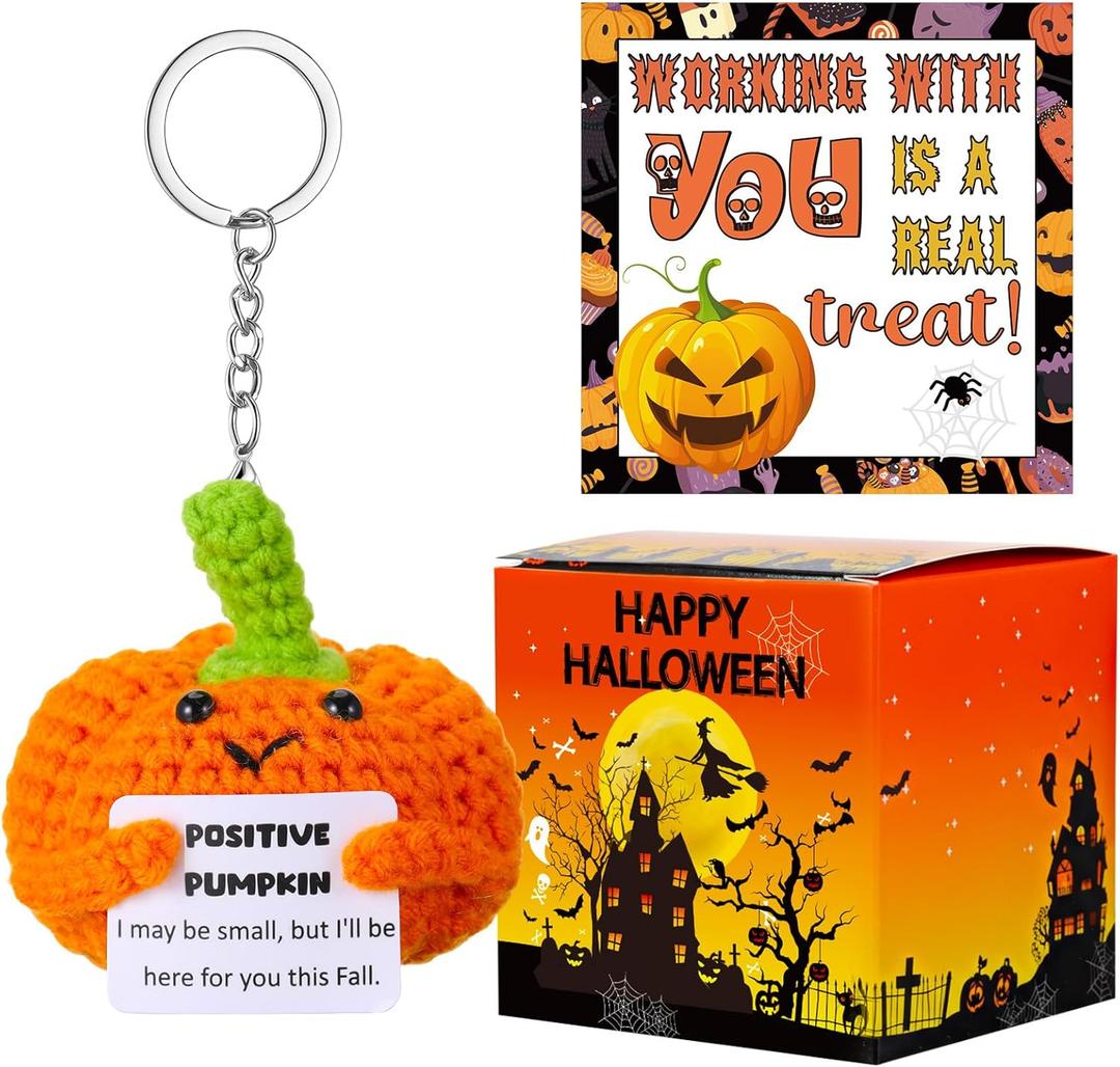 Thanksgiving Gifts Adopt Crochet Pumpkin Knitting Doll with Gift Box Positive Card for Christmas Fall Halloween