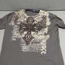Men's Y2K Vintage T-Shirt Gothic Cross Graphic Print T-Shirt Round Neck Short Sleeve Tops (X-Large, Brown)