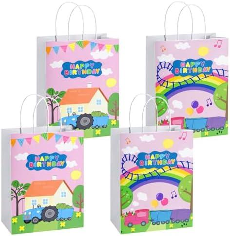 6pcs Pink Pig Party Favor Bags, Cute Pig Birthday Party Favor Bags with Handles for Pink Pig Birthday Decorations