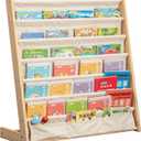 7 Tier Wooden Kids Bookshelf Book Holder Natural Wood Book Rack Storage Bookshelf for Kids Room Study Room Play Room Toy Storage Organizer (W: 29.52")